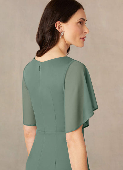 Eucalyptus A-Line V-Neck ruched Mesh Dress