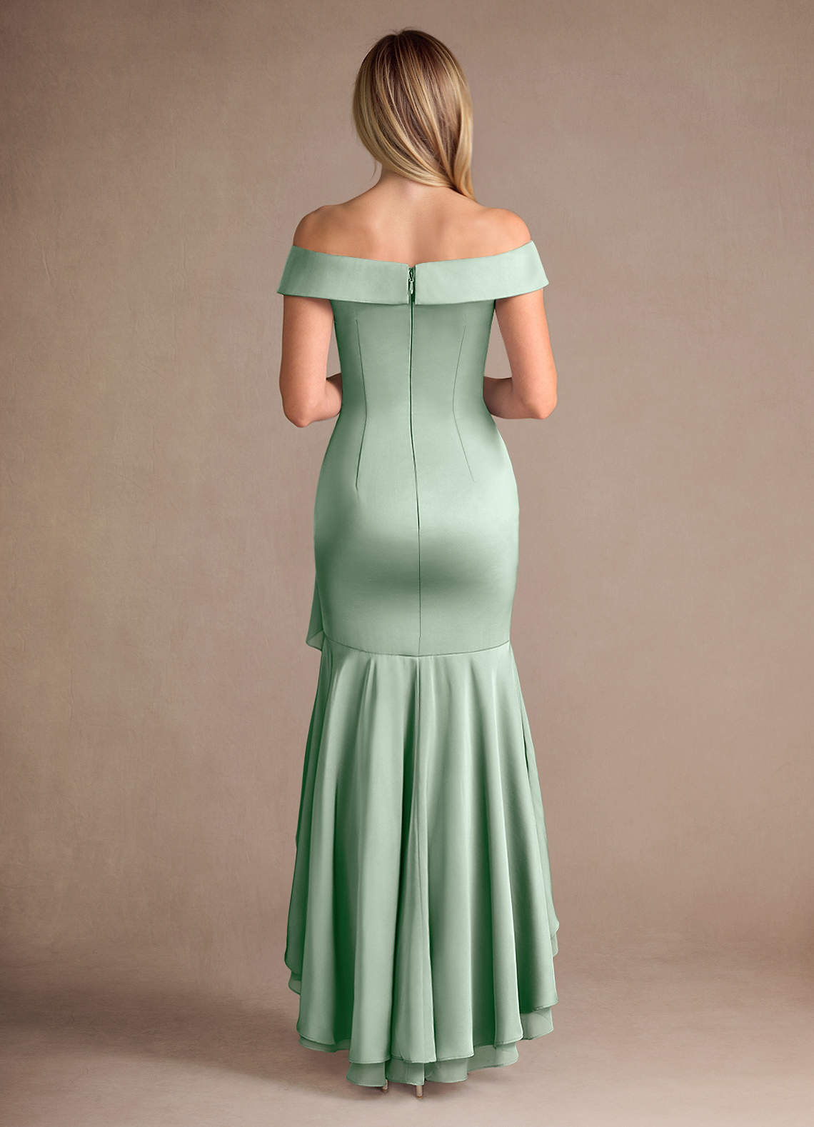 Agave Mermaid Off the Shoulder Stretch Satin Dress
