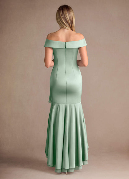 Agave Mermaid Off the Shoulder Stretch Satin Dress