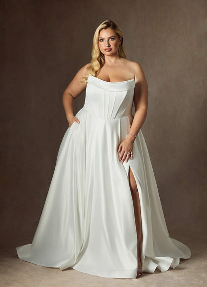 Diamond White Ball-Gown Strapless Satin Dress