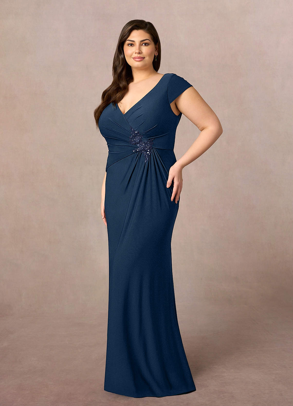 Neptune Dark Navy Mermaid V-Neck Sequins Lace Dress