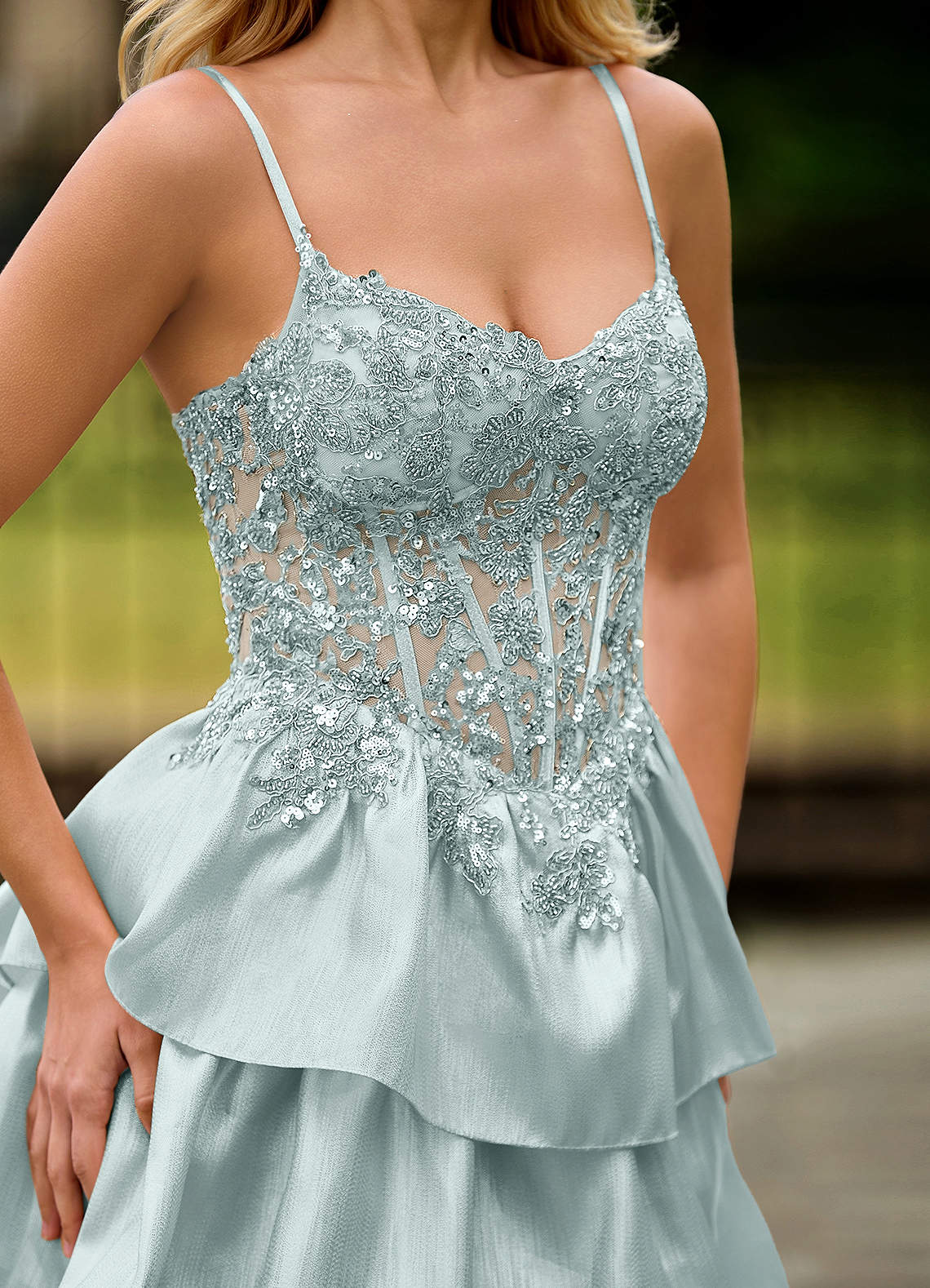 Jasmunya Sky Blue Organza Prom Dress