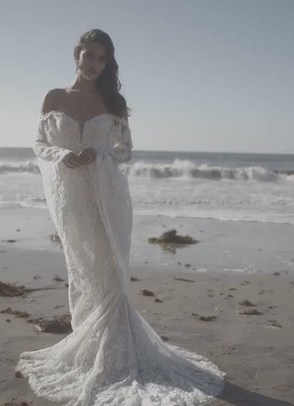 Diamond White Champagne Mermaid V-Neck Sequins Lace Dress