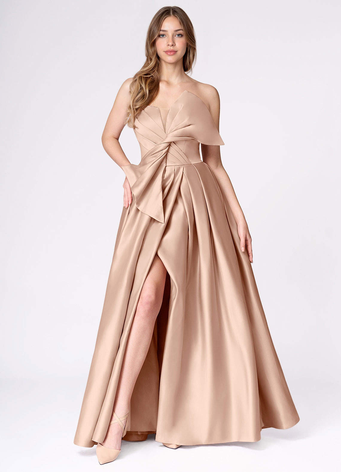 Miebow Blush Pink Strapless Illusion V-Neck Gown  Dress