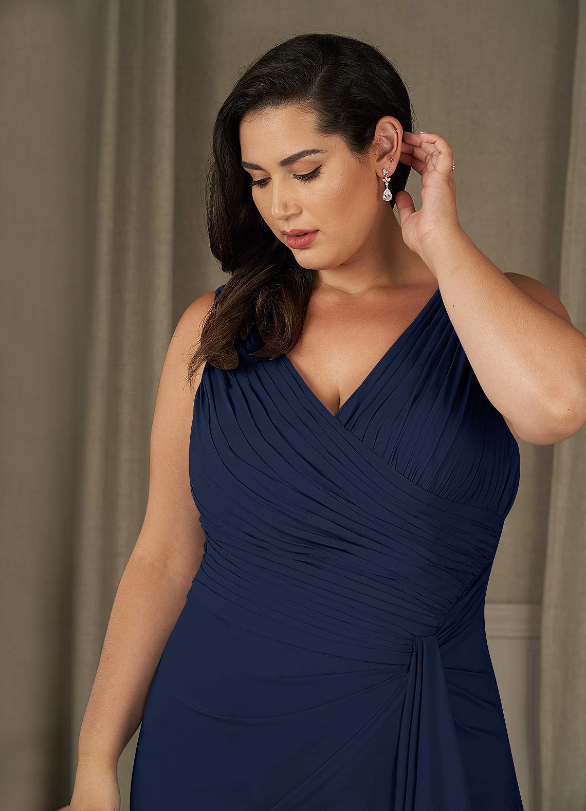 Dark Navy A-Line Pleated Stretch Chiffon Dress