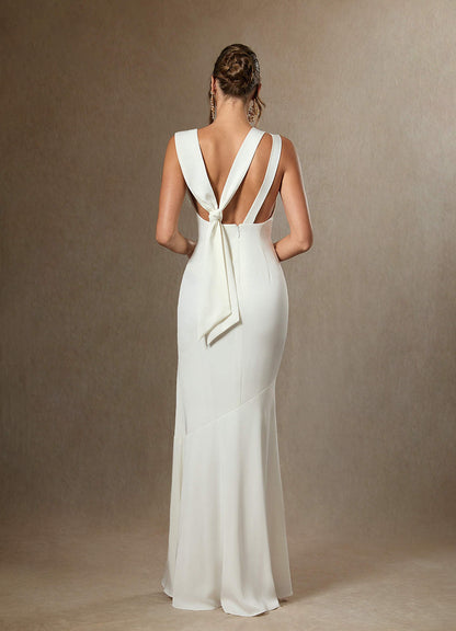 Diamond White Mermaid Bateau Neckline Crepe Back Satin Dress