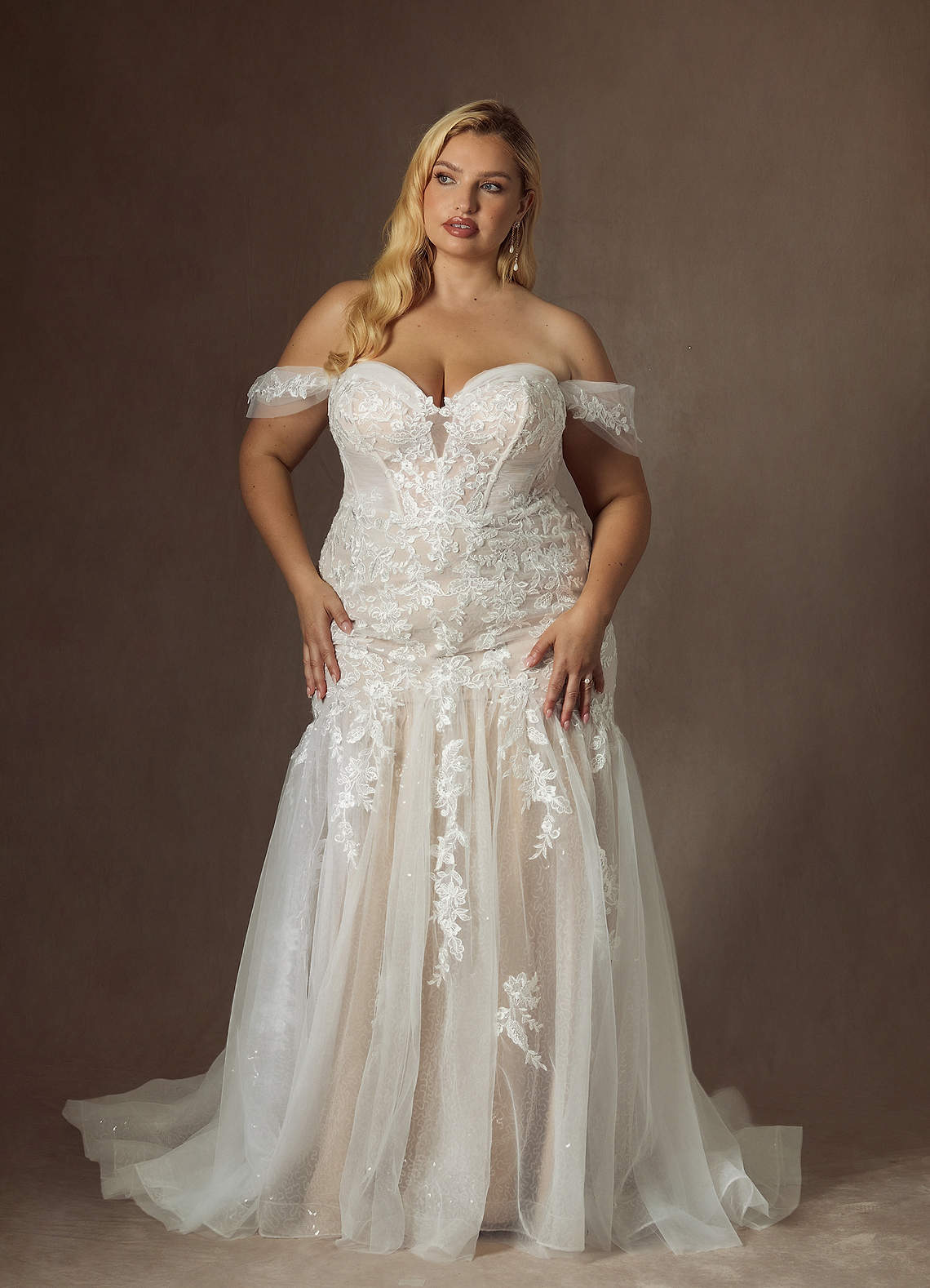 Diamond White Champagne Mermaid Sequins Tulle Dress
