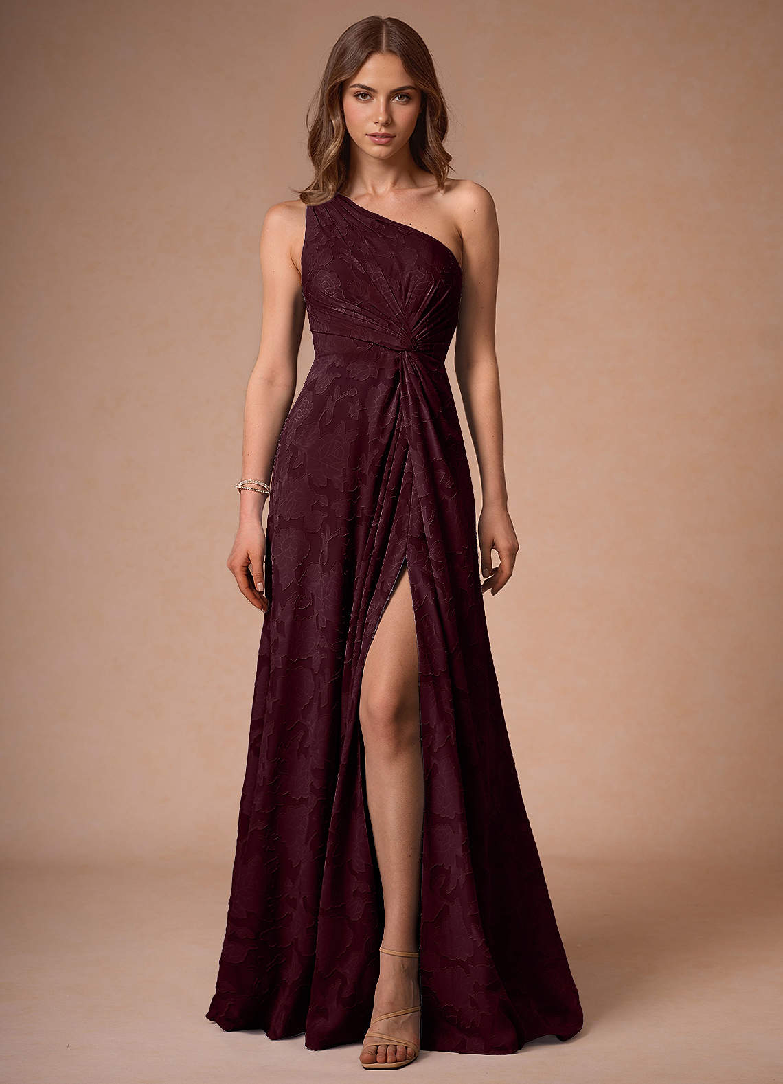 Hermosa Wine One Shoulder Maxi Dress  Dress