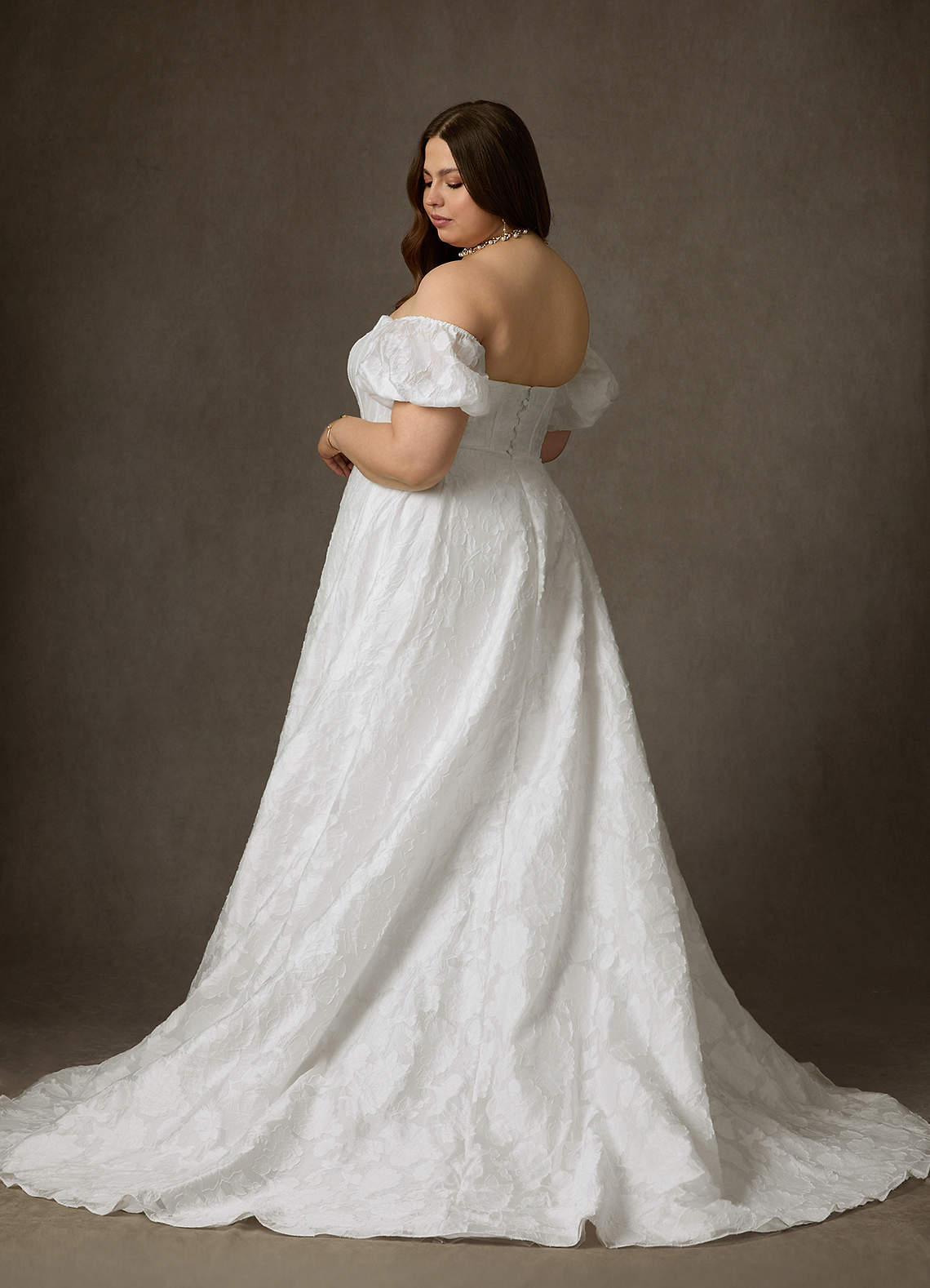 Diamond White Ball-Gown Sweetheart Neckline Floral Burnout Jacquard Dress