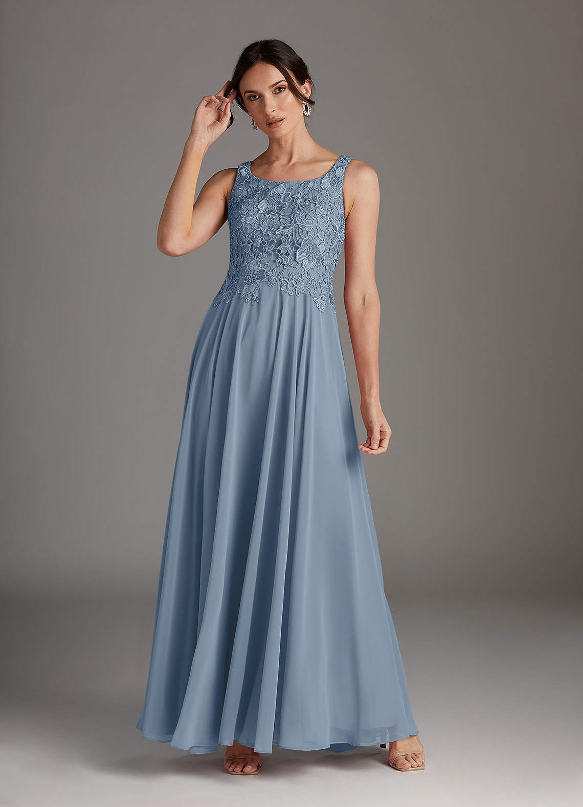 Dusty Blue A-Line Scoop lace Chiffon Dress