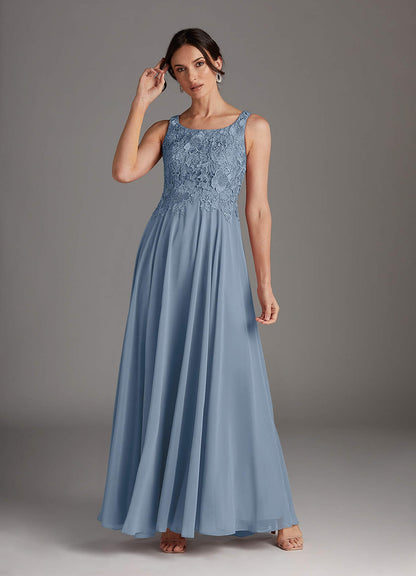 Dusty Blue A-Line Scoop lace Chiffon Dress