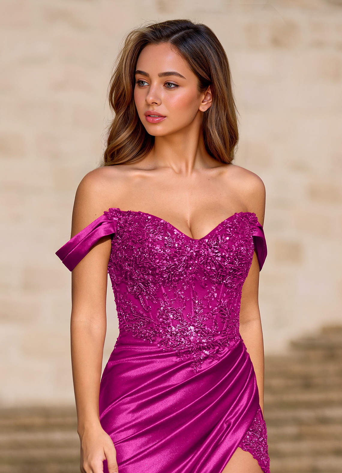 Opulence Magenta Floral Corset Prom Dress