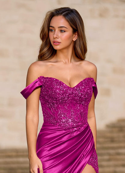 Opulence Magenta Floral Corset Prom Dress