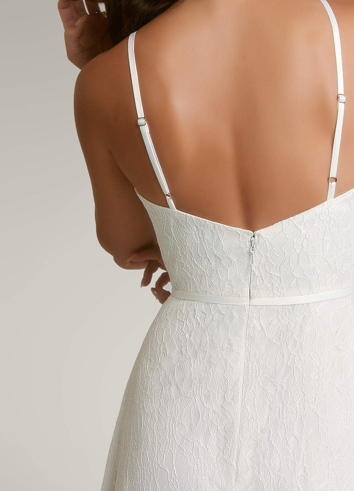 Diamond White A-Line Lace Matte Satin Dress