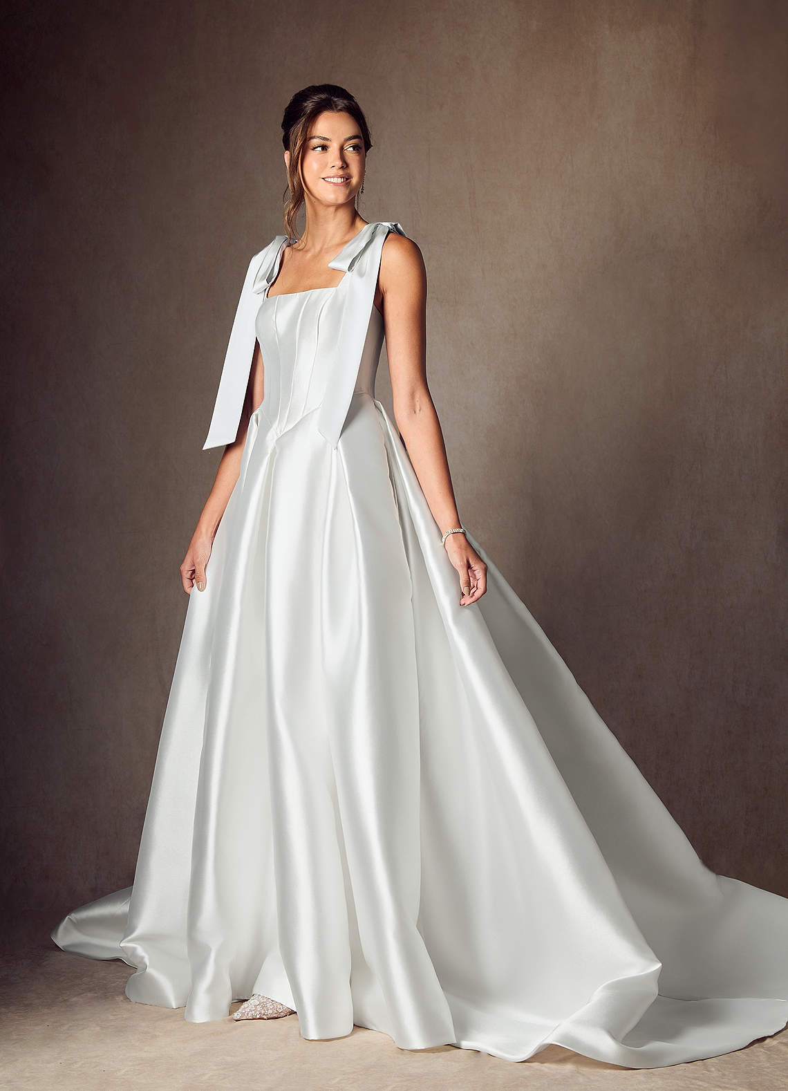 Diamond White A-Line with Pockets Mikado Dress
