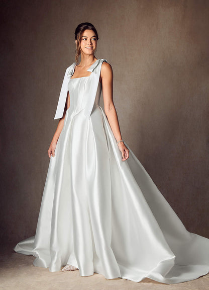 Diamond White A-Line with Pockets Mikado Dress