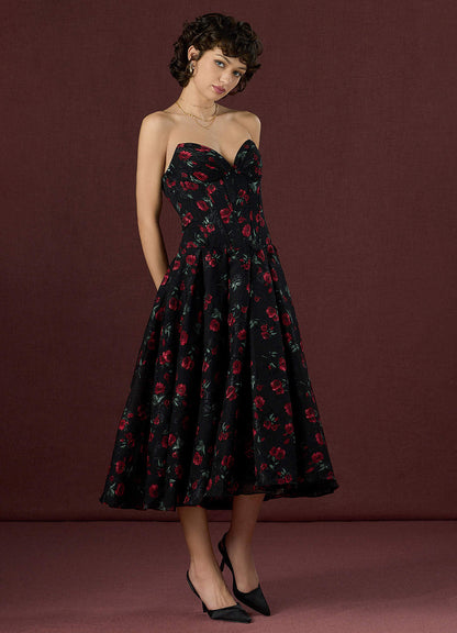Charisse Black Red Midi Dress