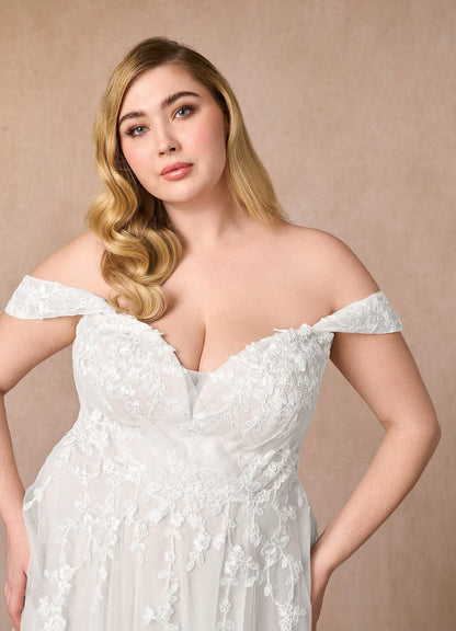 Diamond White A-Line Off the Shoulder Tulle Dress