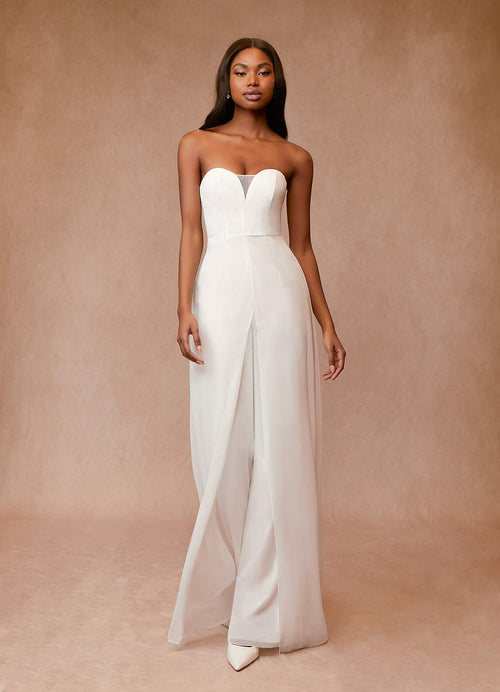 Diamond White Pant Styles Strapless Chiffon Dress