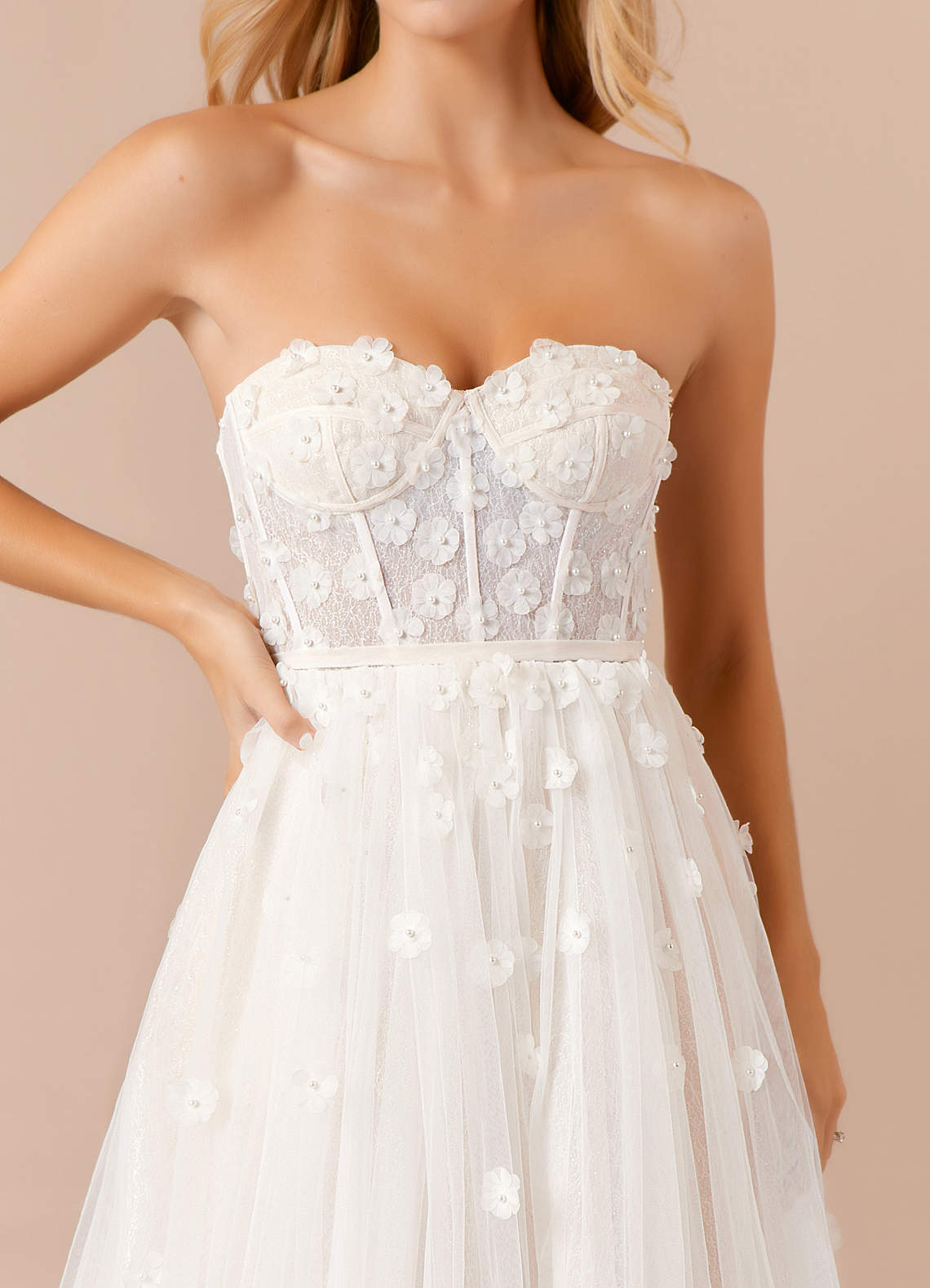 Diamond White Champagne A-Line Off the Shoulder Tulle Dress