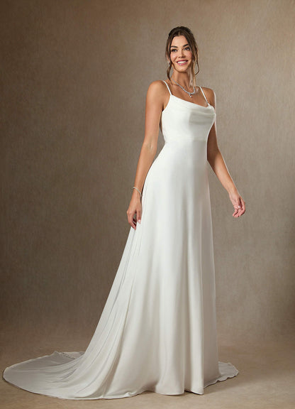 Diamond White A-Line Beaded Crepe Back Satin Dress