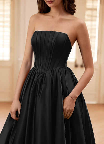 Seraphina Black A-Line Boned Corset Satin Prom Dress