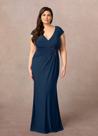 Neptune Dark Navy Mermaid V-Neck Sequins Lace Dress
