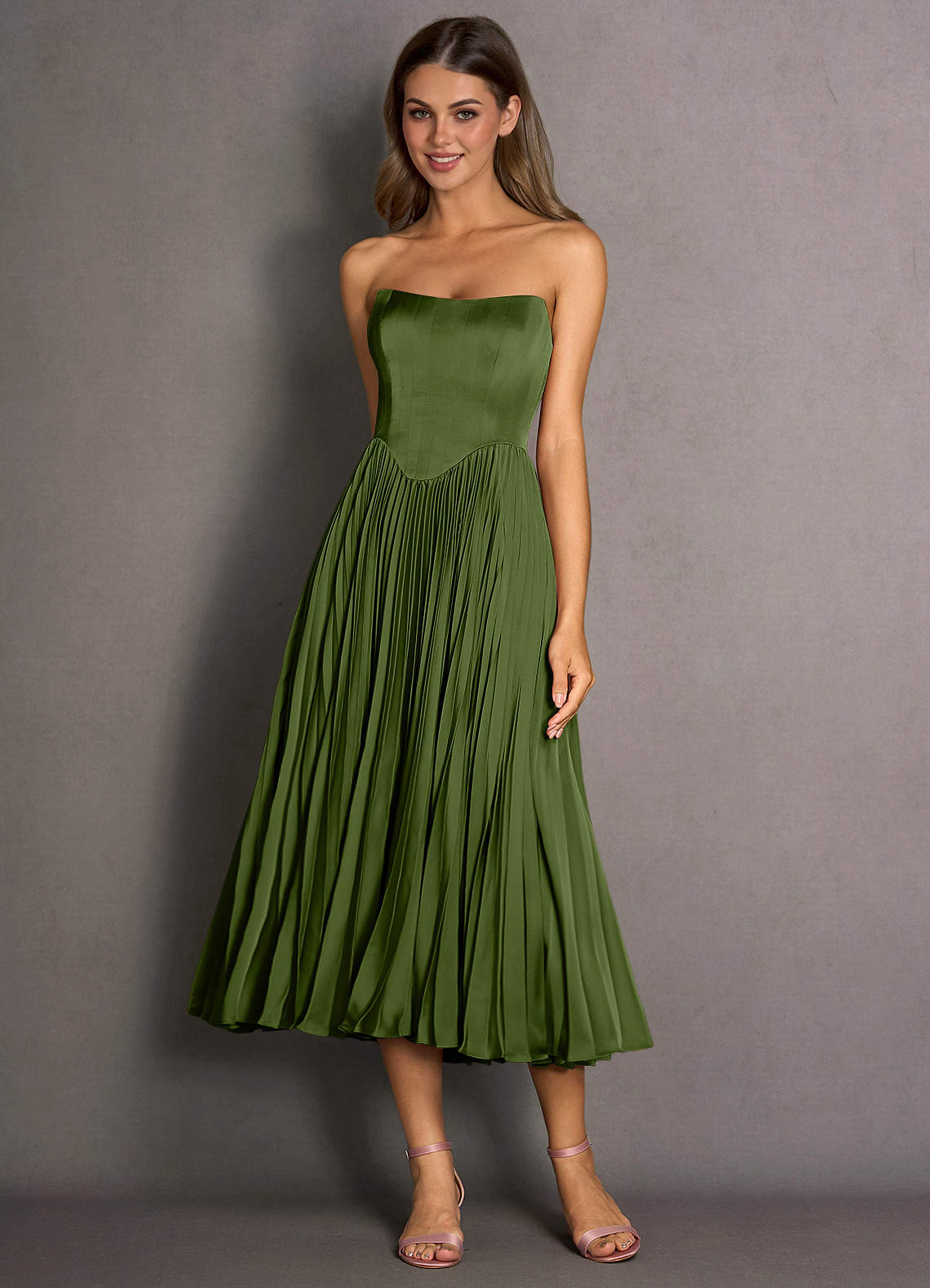 Celene Olive Green Midi Dress