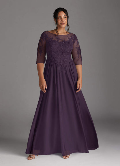 Plum A-Line Scoop lace Mesh Dress