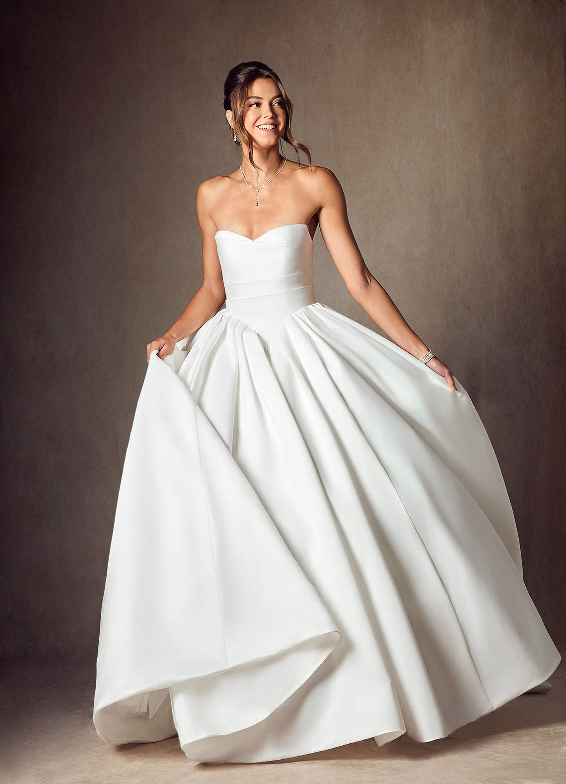 Diamond White Ball-Gown Strapless Matte Satin Dress