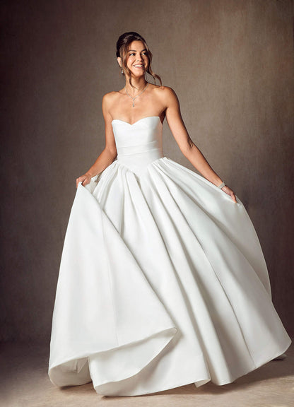 Diamond White Ball-Gown Strapless Matte Satin Dress