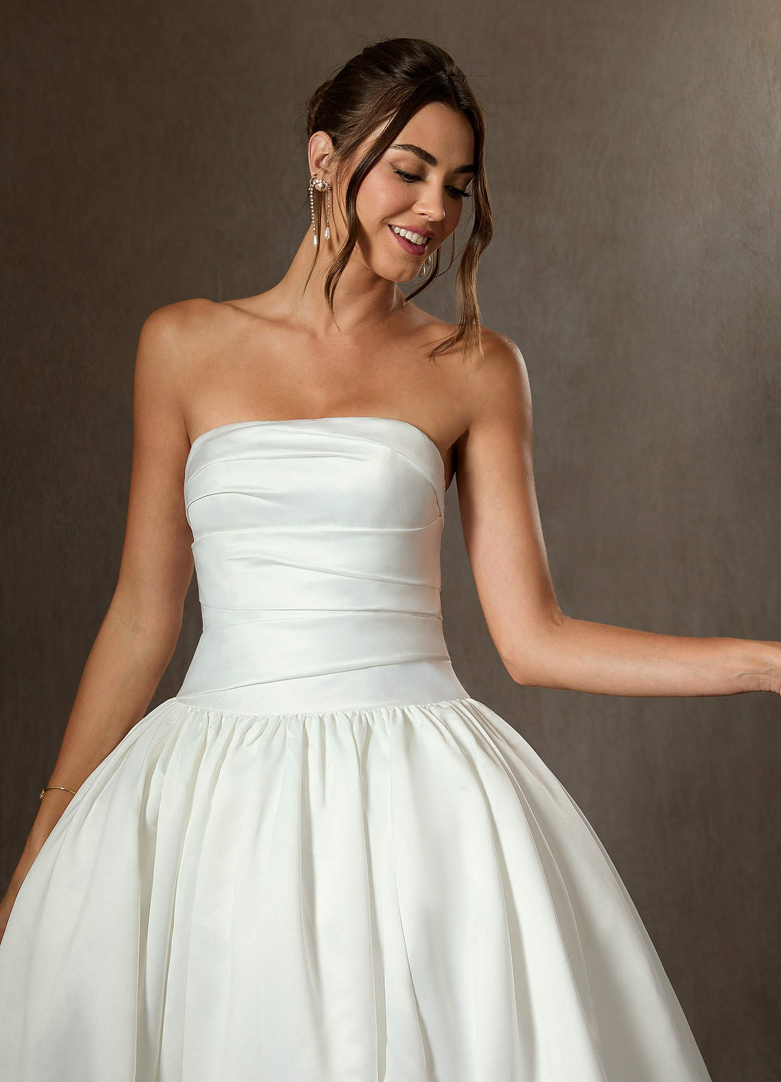 Diamond White Ball-Gown Strapless Matte Satin Dress