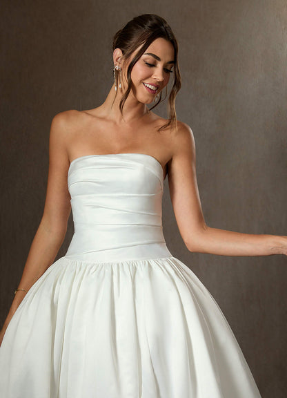 Diamond White Ball-Gown Strapless Matte Satin Dress