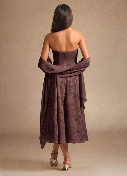 Espresso A-Line Pleated Floral Burnout Dress