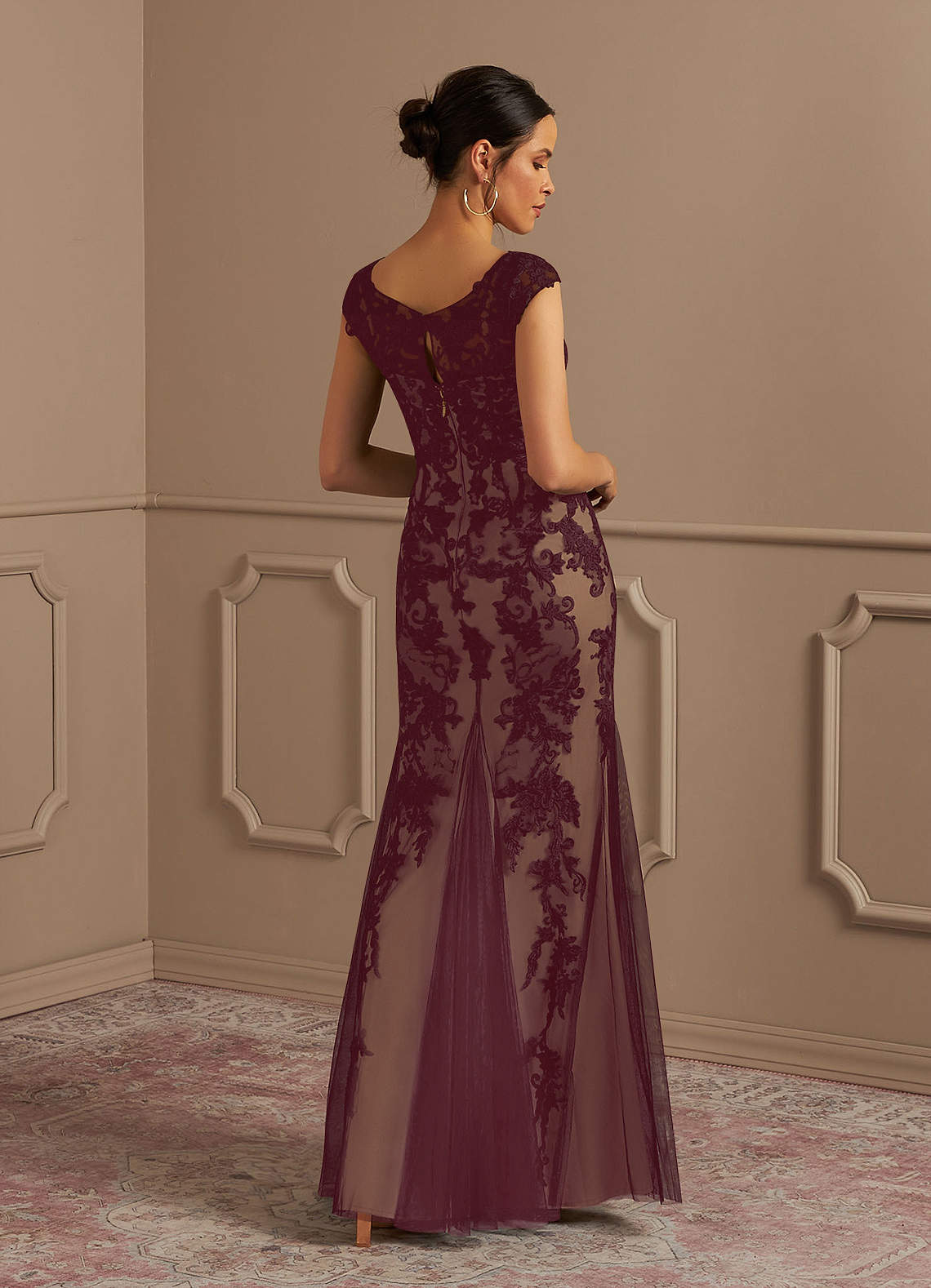 Cabernet Champagne Mermaid Lace Tulle Dress