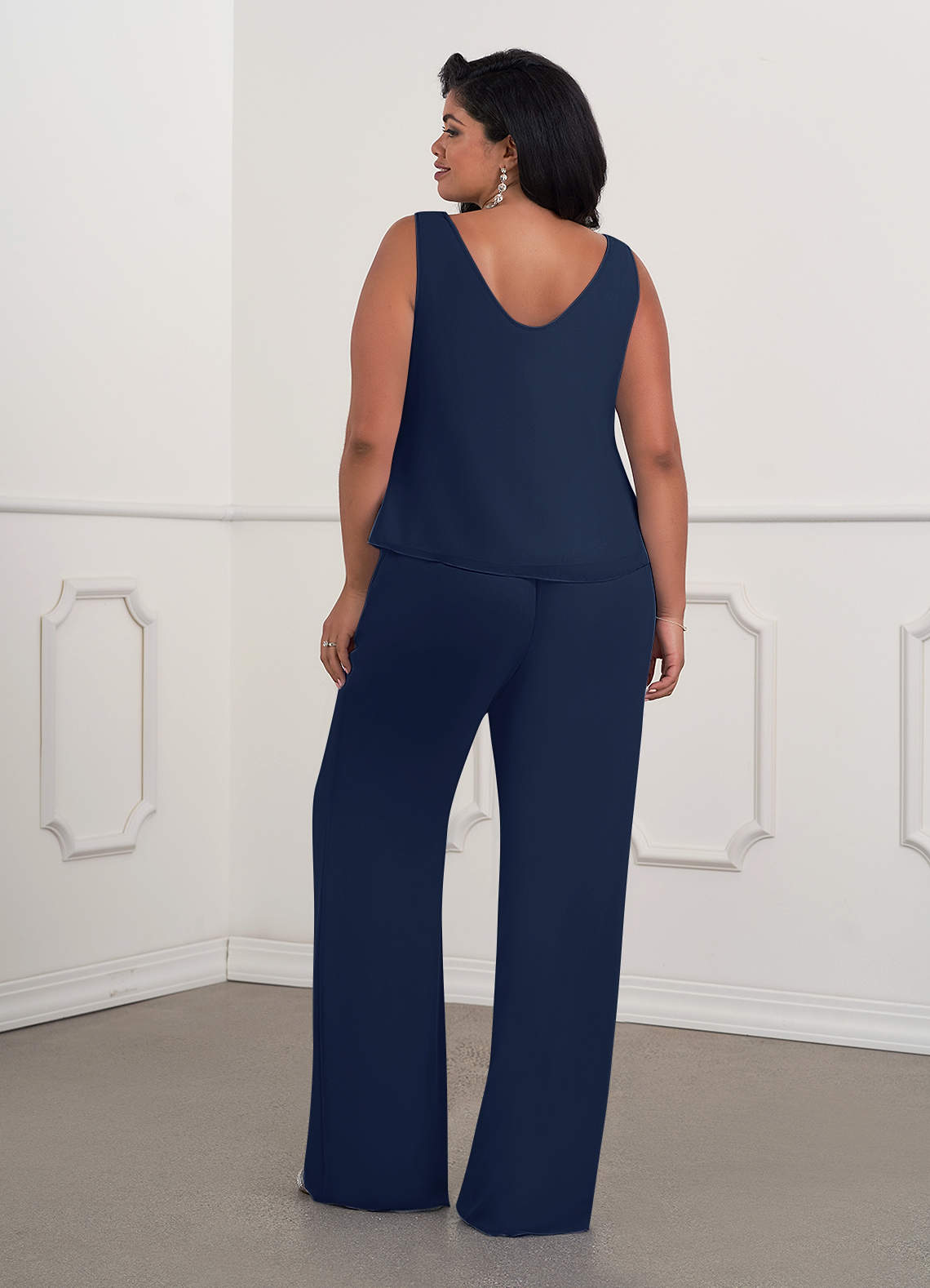 Dark Navy Jumpsuit/Pantsuit Sequins Chiffon Dress