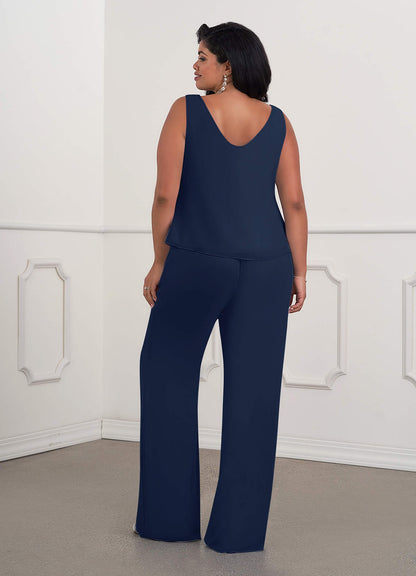 Dark Navy Jumpsuit/Pantsuit Sequins Chiffon Dress