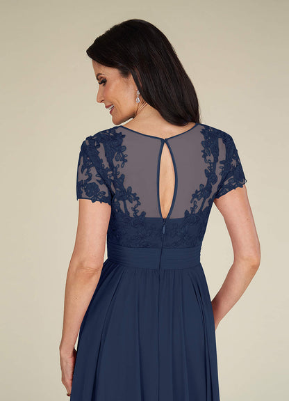 Dark Navy A-Line Lace Chiffon Dress