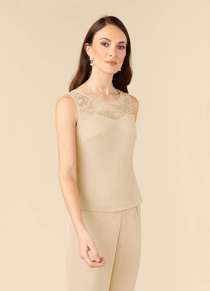 Champagne Jumpsuit/Pantsuit Scoop Mesh Dress