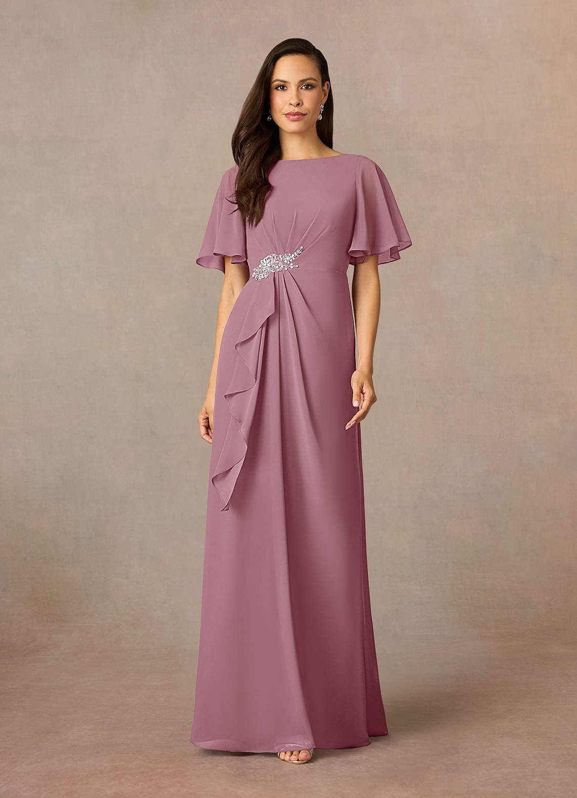 Vintage Mauve Sheath Beaded Chiffon Dress