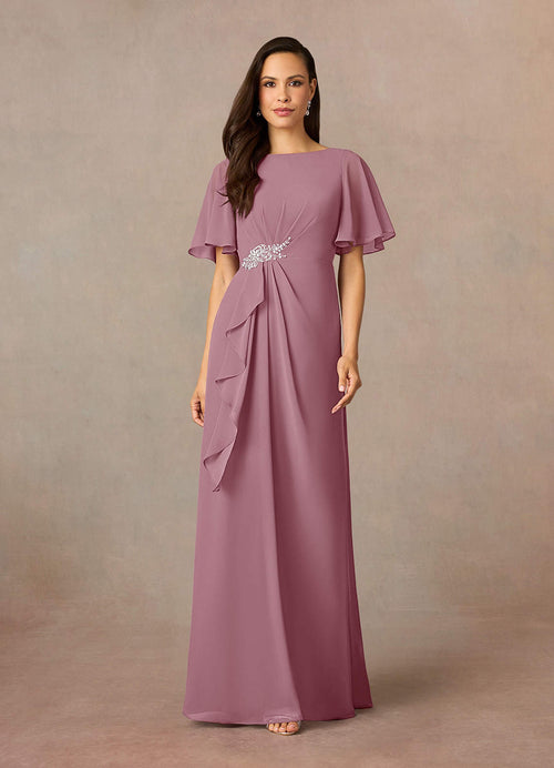 Vintage Mauve Sheath Beaded Chiffon Dress
