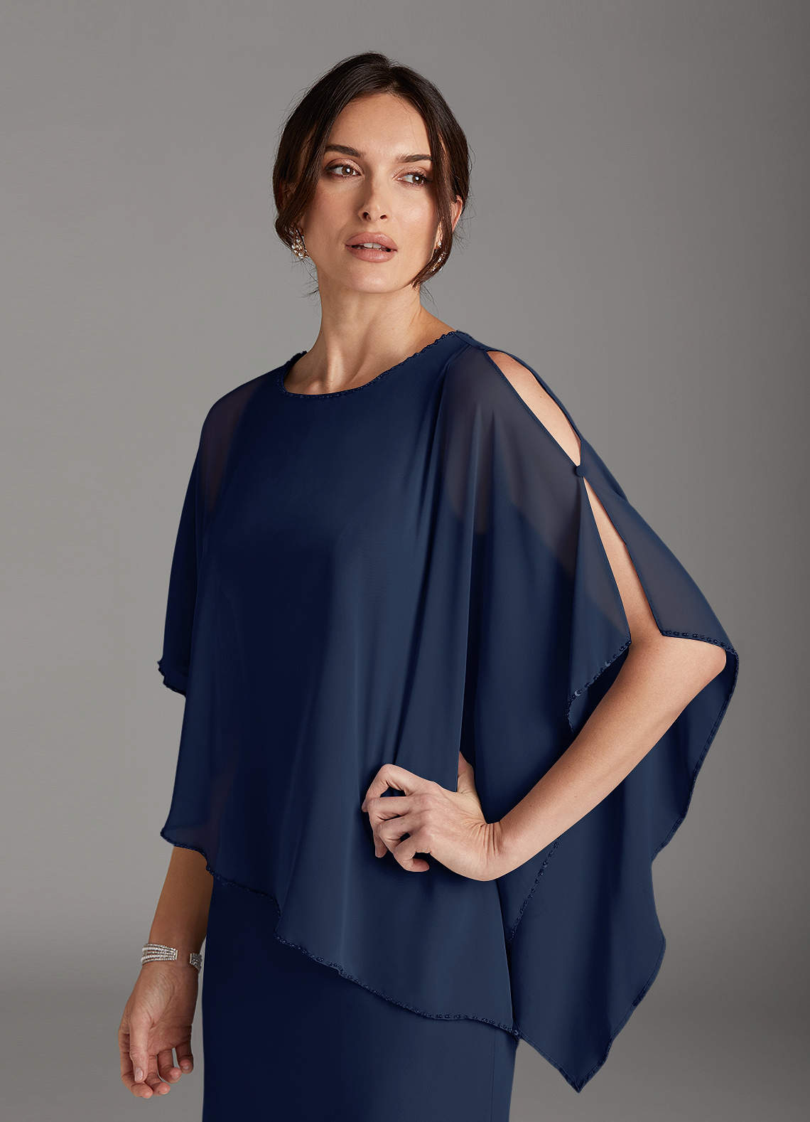 Dark Navy Sheath Sequins Chiffon Dress