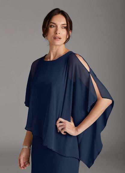 Dark Navy Sheath Sequins Chiffon Dress