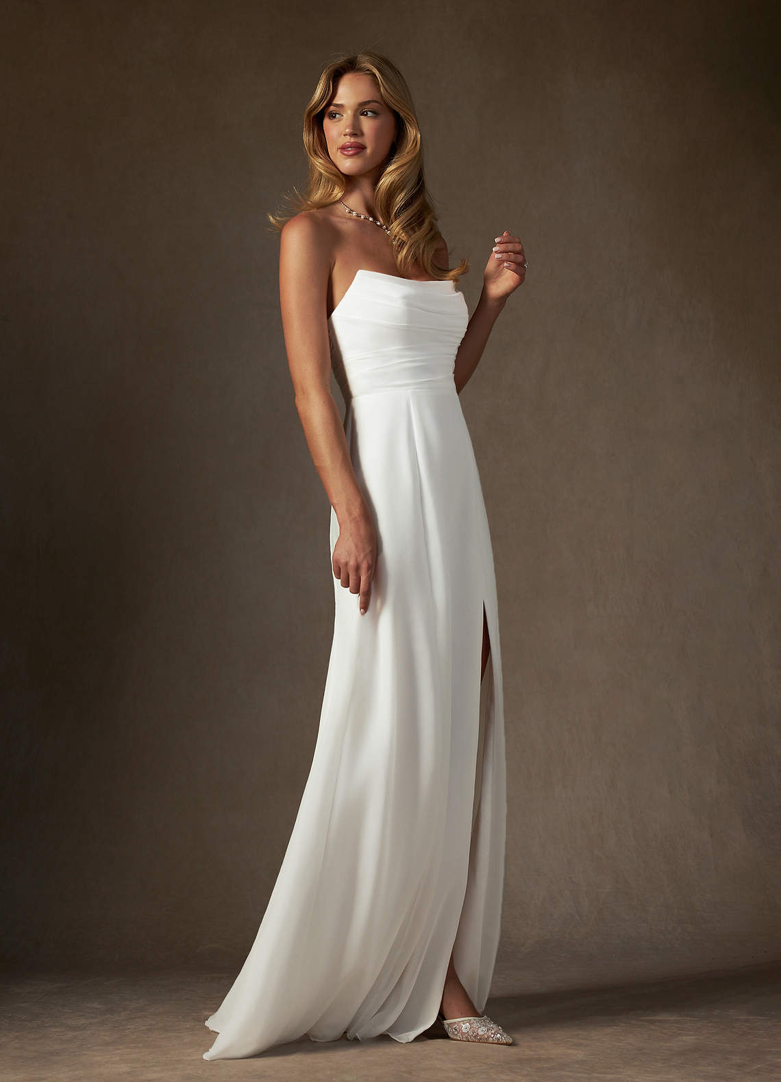 Diamond White A-Line Strapless Chiffon Dress
