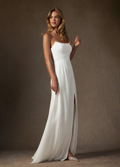 Diamond White A-Line Strapless Chiffon Dress