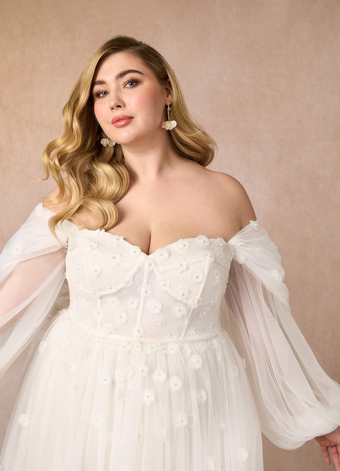 Diamond White Champagne A-Line Off the Shoulder Tulle Dress