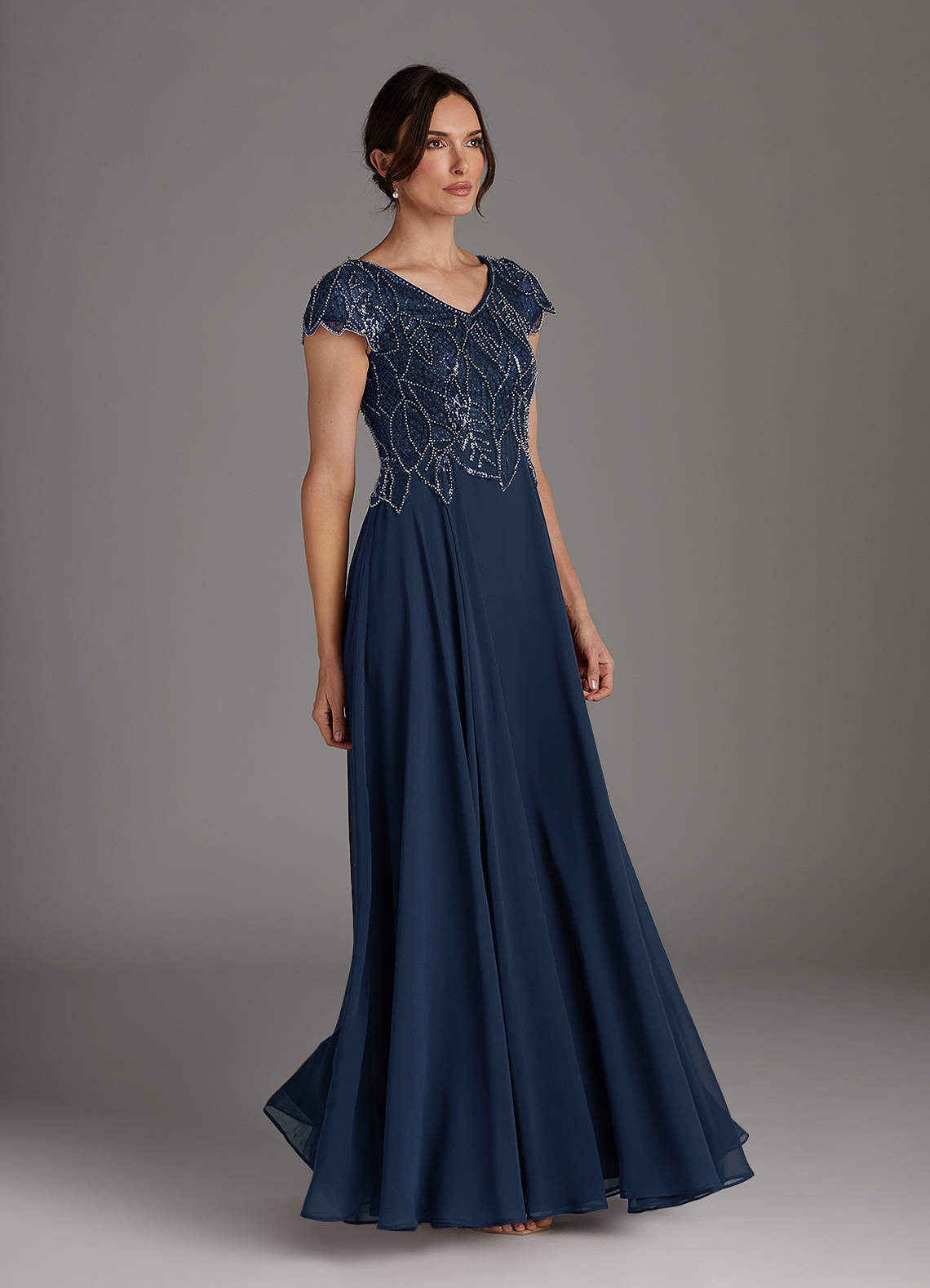 Dark Navy A-Line Sequins Chiffon Dress