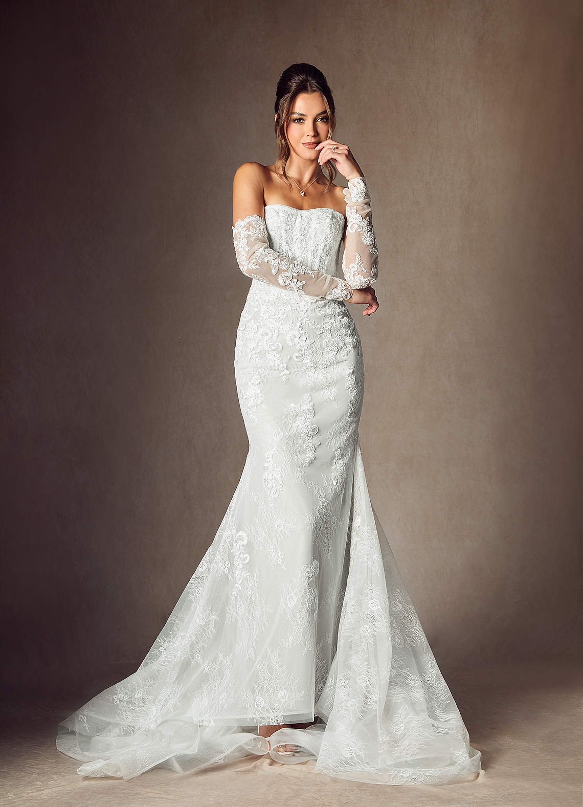 Diamond White Mermaid Strapless Lace Dress