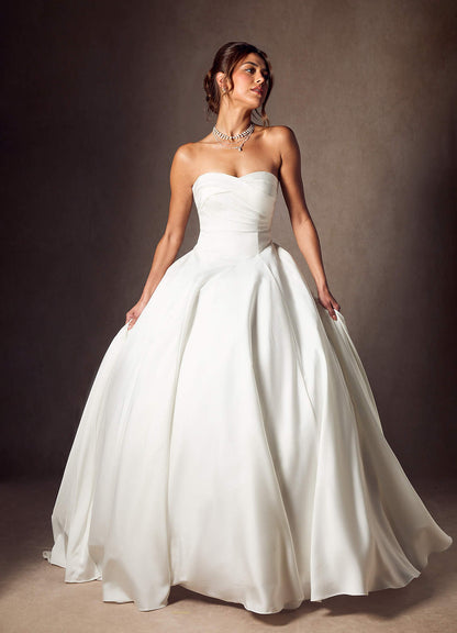 Diamond White A-Line Strapless Stretch Satin Dress