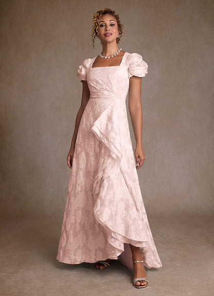 Light Pink Jacquard A-Line Pleated Floral Jacquard Dress